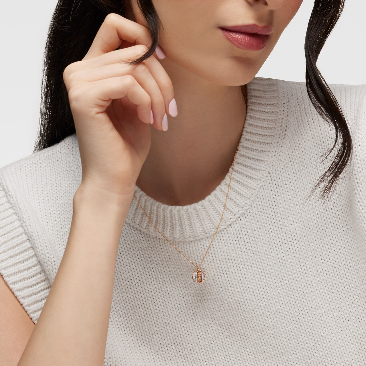 10 mm Mother-of-Pearl and Diamond Pendant, Rose Gold on Model image number 1